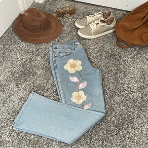 Vintage Cache Light Blue Floral Embroidered Sequined Beaded Flare Denim Jean 8